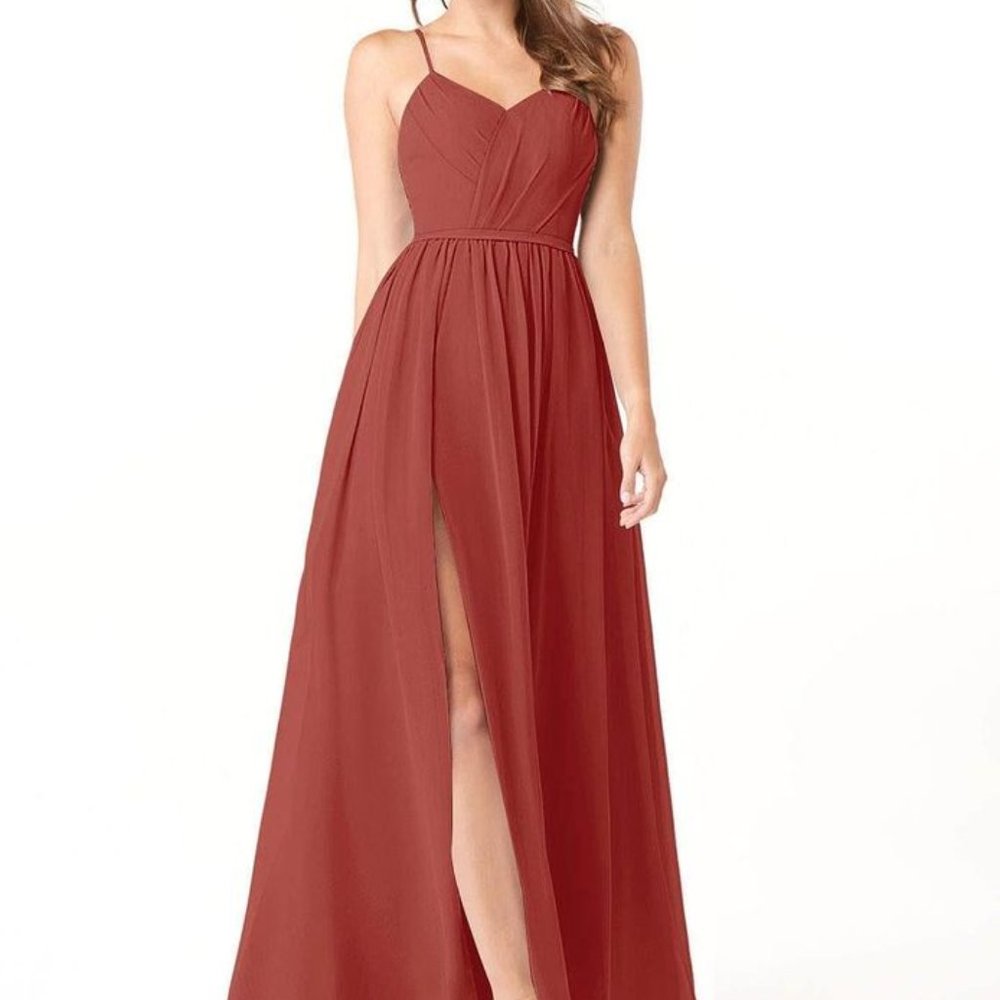 AZAZIE CORA A-Line Pleated Chiffon Floor-Length Dress Terracotta (size A0)